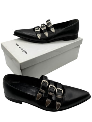 Comme des Garçons Black Triple-Buckle Leather Flats – Japanese Size 25