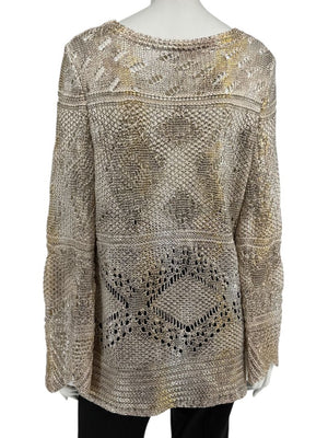 Oscar de la Renta Metallic-Accented Open-Knit Sweater – Size XL