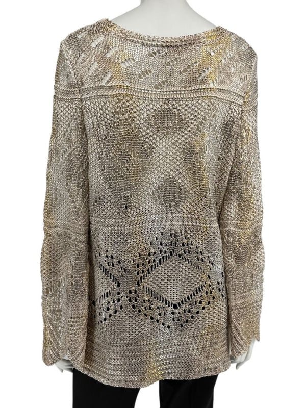 Oscar de la Renta Metallic-Accented Open-Knit Sweater – Size XL