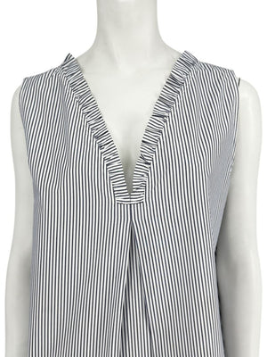 Lafayette 148 New York Navy & White Striped Sleeveless Shift Dress with Pockets – Size XL