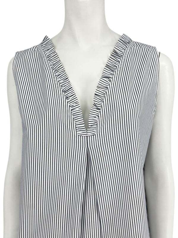 Lafayette 148 New York Navy & White Striped Sleeveless Shift Dress with Pockets – Size XL