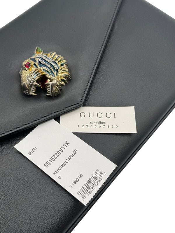 Gucci Rajah Leather Clutch in Black
