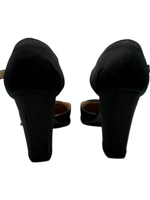 Chanel Black Satin Mary Jane Pumps with Gold CC Button – Size 40 (US 10)