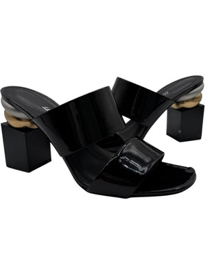 Salvatore Ferragamo Black Patent Block Heel Mules - Size 8.5