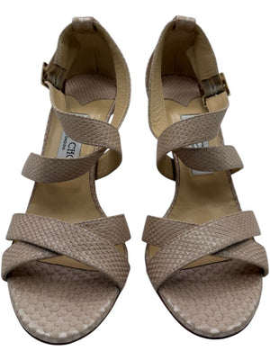 Jimmy Choo Blush Beige Snakeskin-Embossed Strappy Sandals – Size 39