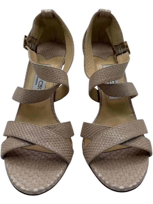Jimmy Choo Blush Beige Snakeskin-Embossed Strappy Sandals – Size 39