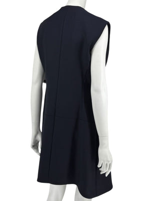 CHRISTIAN DIOR Navy Wool-Silk Dress with Draped Overlay – NWT –  Size 12