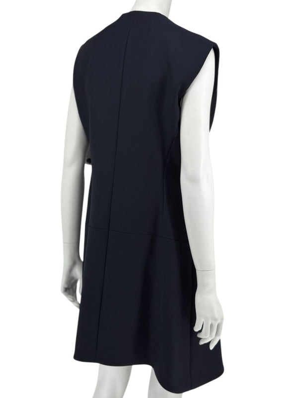CHRISTIAN DIOR Navy Wool-Silk Dress with Draped Overlay – NWT –  Size 12