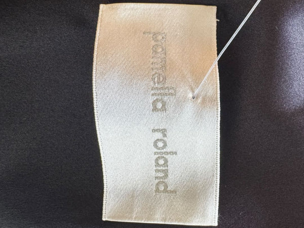 Pamella Roland Black Embellished One-Shoulder Cocktail Dress with Chiffon Drape – Large