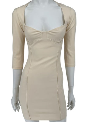 Pamella Roland Cream Bodycon Cut-Out Back Dress - Size 4