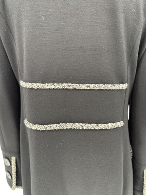 Lida Baday Black Wool Long Coat with Metallic Braid Trim – Size 12