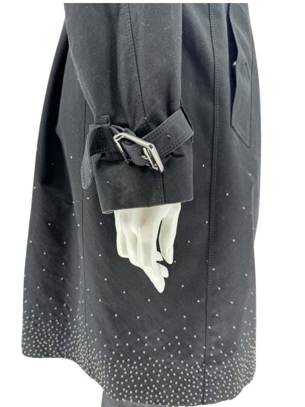 Burberry London Black Cotton Trench Coat with Dégradé Studded Details – Size USA 14 / IT 48