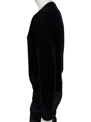 Burberry London Black Extrafine Merino Wool V-Neck Sweater – Size L