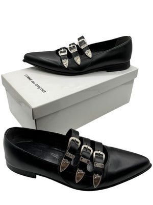 Comme des Garçons Black Triple-Buckle Leather Flats – Japanese Size 25