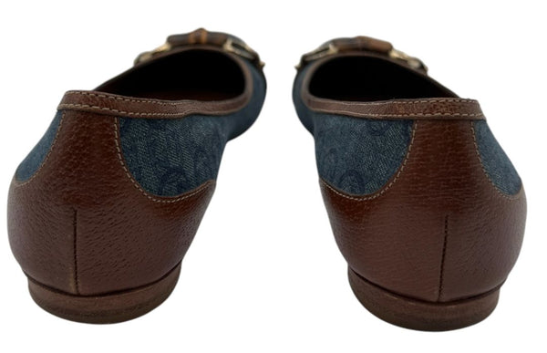 Gucci Blue GG Denim Bamboo Horsebit Ballet Flats – Size 11B