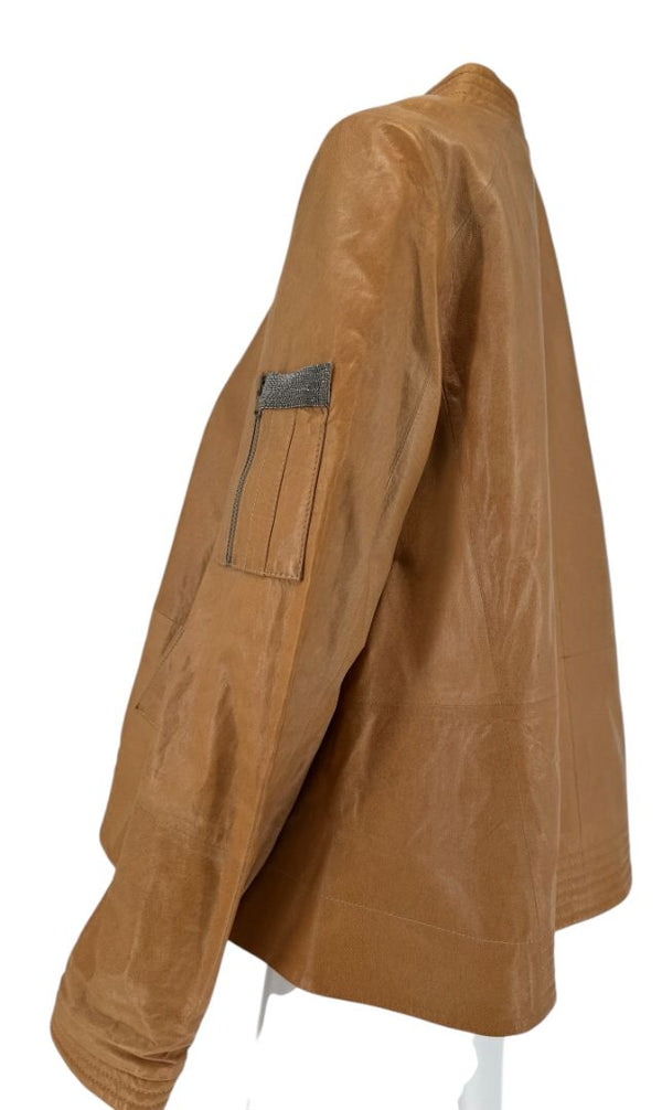 Brunello Cucinelli Leather Moto Jacket – Size 44  Brand New