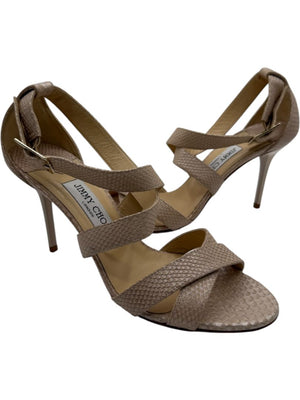 Jimmy Choo Blush Beige Snakeskin-Embossed Strappy Sandals – Size 39