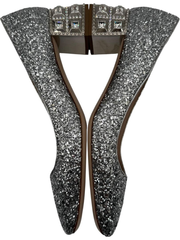 Miu Miu Silver Glitter Block Heel Pumps - Size 39
