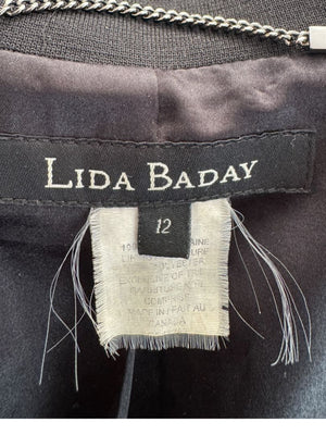 Lida Baday Black Wool Long Coat with Metallic Braid Trim – Size 12