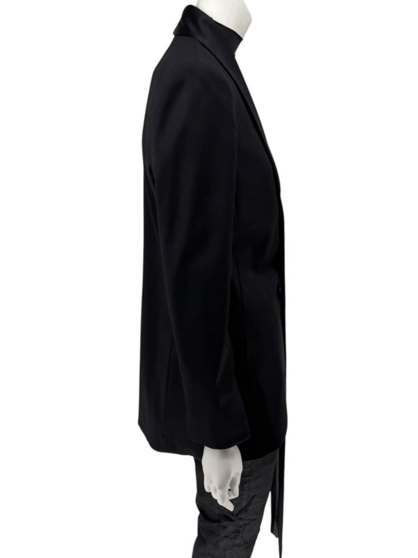 Pamella Roland Black Satin Tie Front Tuxedo Blazer Jacket - Large