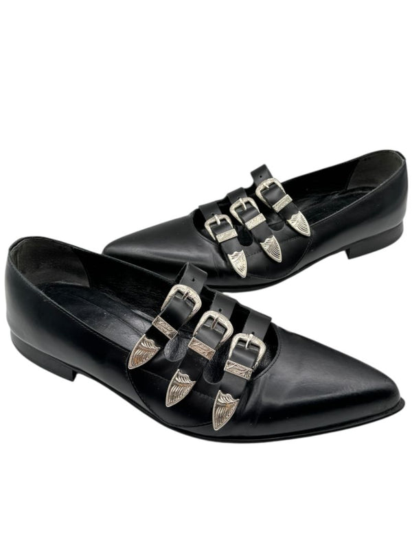 Comme des Garçons Black Triple-Buckle Leather Flats – Japanese Size 25