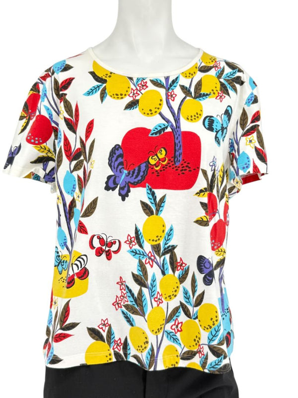 St. John Sport by Marie Gray Fruit & Butterfly Print T-Shirt &amp; Denim-Style Jacket Set – Size XL