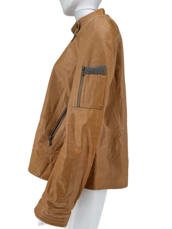 Brunello Cucinelli Leather Moto Jacket – Size 44  Brand New