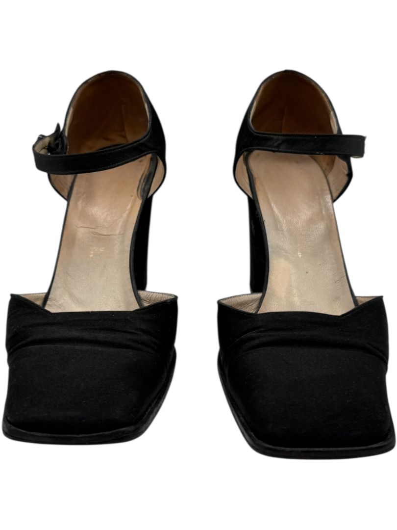 Chanel Black Satin Mary Jane Pumps with Gold CC Button – Size 40 (US 10)