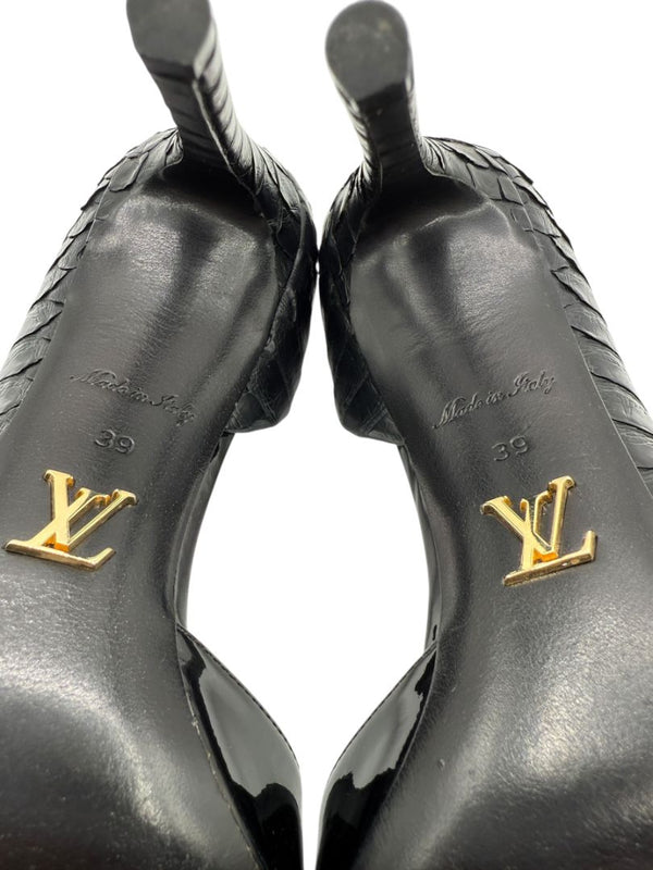 Louis Vuitton Black Patent & Exotic Embossed Leather D’Orsay Pumps – Size 39