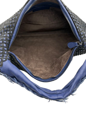 Bottega Veneta  Nappa Silk Mini Ponza Devore Fuzzy Maxi Hobo Indigo