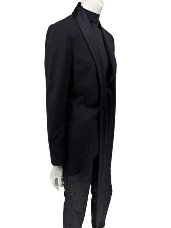 Pamella Roland Black Satin Tie Front Tuxedo Blazer Jacket - Large