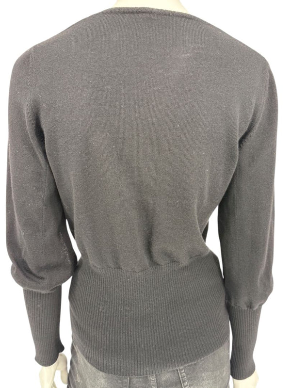Rubin Chapelle Black Merino Wool Deep V-Neck Sweater – Large Made in Italy