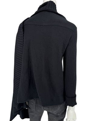 Armani Collezioni Black Asymmetric Rib-Trim Wrap Sweater – Size 12