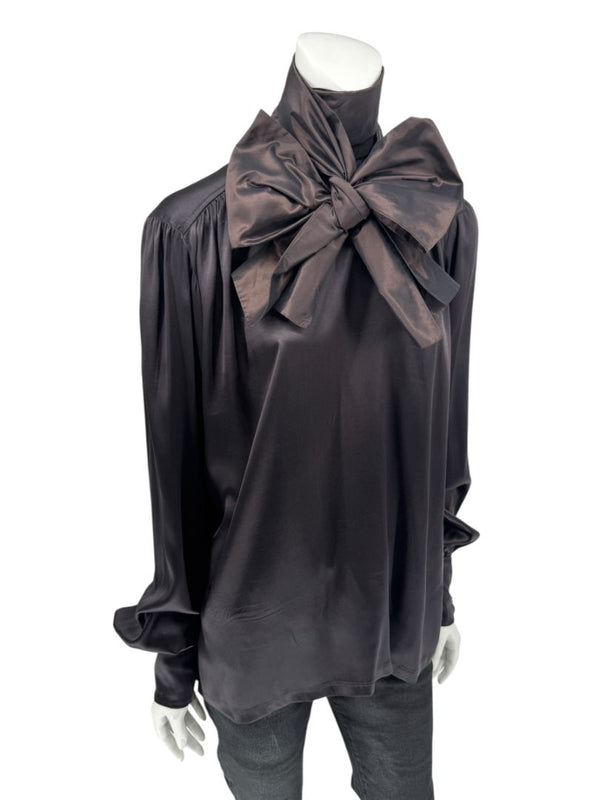 Etro Black Silk Bow-Neck Blouse – Size IT 46 (US 10)