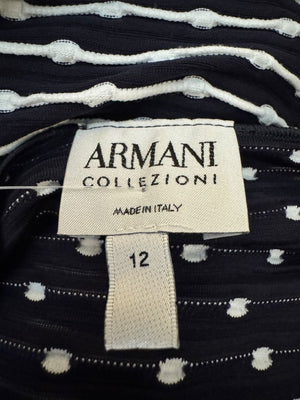Armani Collezioni Made in Italy Navy & White Textured Stripe V-Neck Top – Size 12