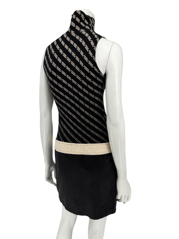 Custo Barcelona Sleeveless High-Neck Mixed-Media Mini Dress – Size 2