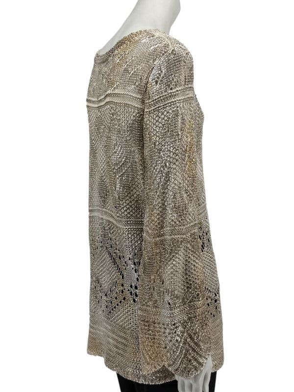 Oscar de la Renta Metallic-Accented Open-Knit Sweater – Size XL
