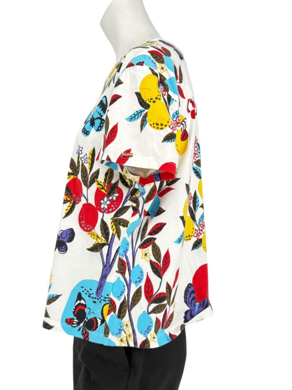 St. John Sport by Marie Gray Fruit & Butterfly Print T-Shirt &amp; Denim-Style Jacket Set – Size XL