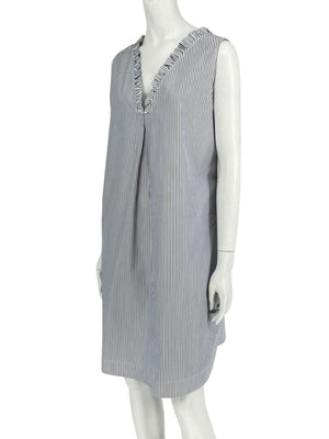 Lafayette 148 New York Navy & White Striped Sleeveless Shift Dress with Pockets – Size XL