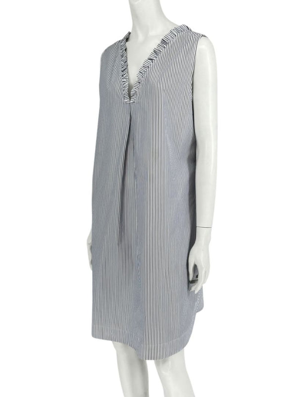 Lafayette 148 New York Navy & White Striped Sleeveless Shift Dress with Pockets – Size XL