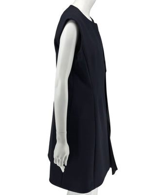 CHRISTIAN DIOR Navy Wool-Silk Dress with Draped Overlay – NWT –  Size 12