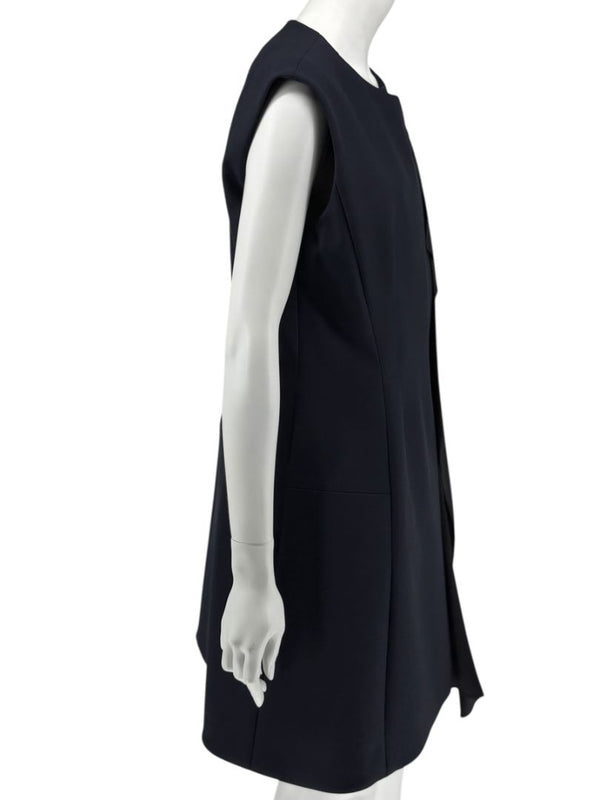 CHRISTIAN DIOR Navy Wool-Silk Dress with Draped Overlay – NWT –  Size 12