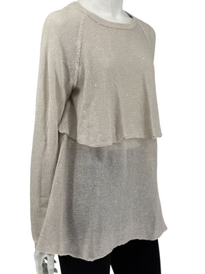 Brunello Cucinelli Beige Layered Linen & Silk Sequin Sweater – Size XL