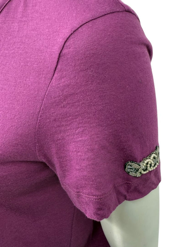 Chanel Purple Cotton T-Shirt with Beaded CC Logo – Spring 2009 Collection – Size FR 44 (US 10/12)