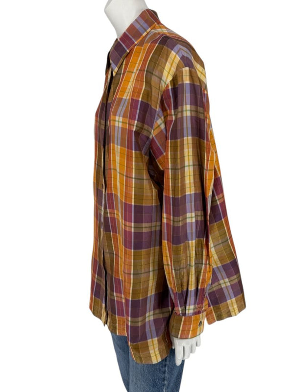 Linda Allard for Ellen Tracy 100% Silk Plaid Button-Up Shirt – Size 14