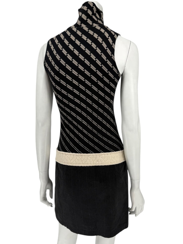 Custo Barcelona Sleeveless High-Neck Mixed-Media Mini Dress – Size 2