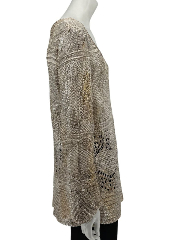 Oscar de la Renta Metallic-Accented Open-Knit Sweater – Size XL