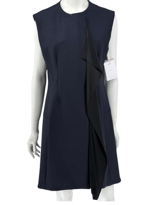 CHRISTIAN DIOR Navy Wool-Silk Dress with Draped Overlay – NWT –  Size 12