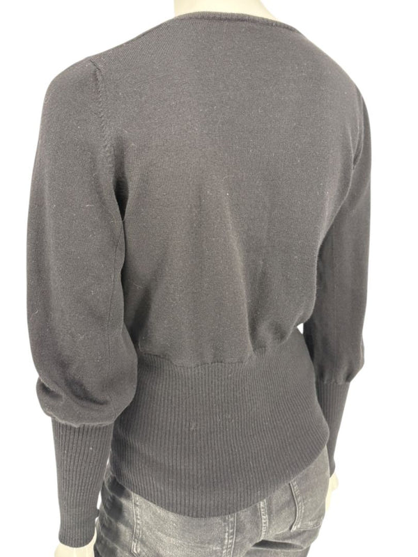 Rubin Chapelle Black Merino Wool Deep V-Neck Sweater – Large Made in Italy
