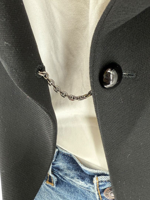 Chanel Black Wool Chain-Closure Tailored Jacket – Size 46